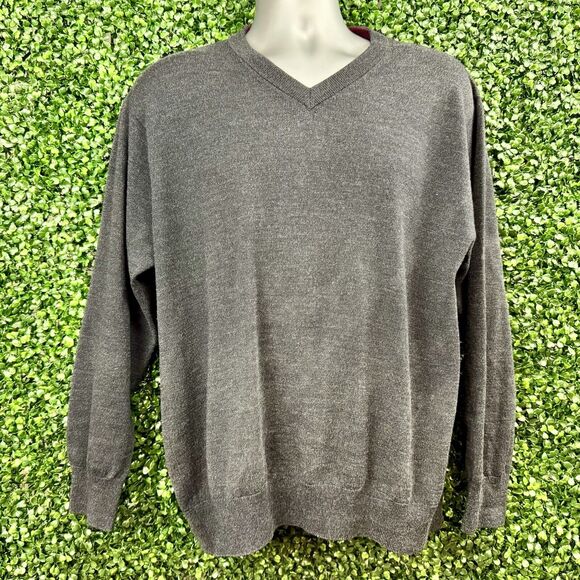 Orvis Mens Charcoal Gray 100% Merino Wool V-Neck Pullover Sweater Size L 3BG6 - Picture 1 of 7